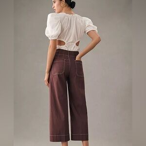 Maeve - The Colette Wide Leg Cropped Pants with contrast - burgundy - size 30